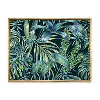 Designart Natural Leaves Exotic On Dark I FLOAT FRAME WALL ART