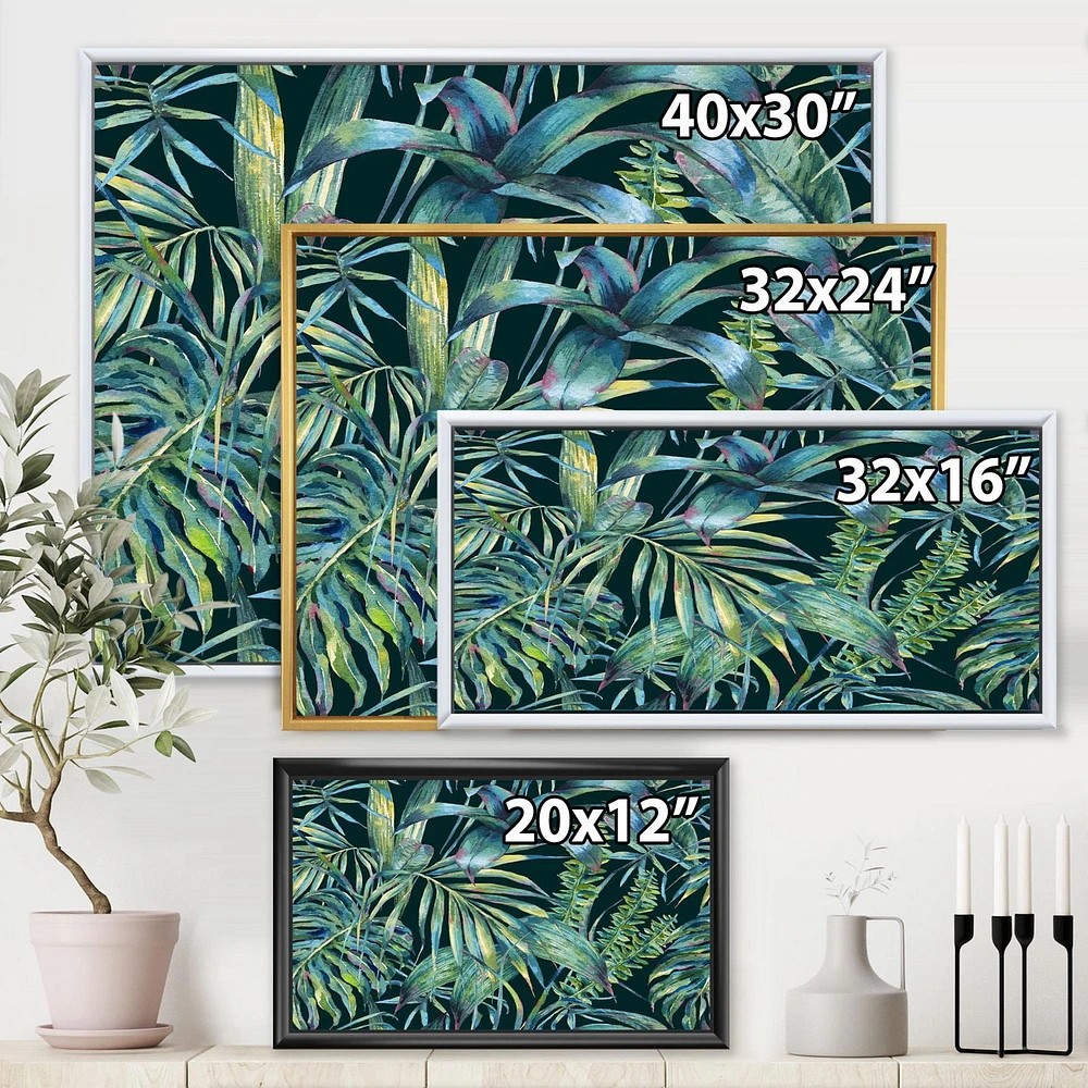 Designart Natural Leaves Exotic On Dark I FLOAT FRAME WALL ART