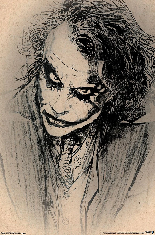 DC Comics Movie - The Dark Knight Joker Sketch Wall Poster, 14.725" x 22.375" Framed