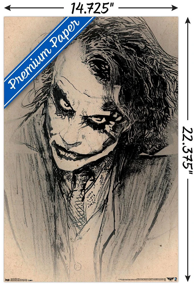 DC Comics Movie - The Dark Knight Joker Sketch Wall Poster, 14.725" x 22.375" Framed