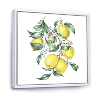 Designart Branch of Yellow Lemons and Leaves I FLOAT FRAME WALL ART