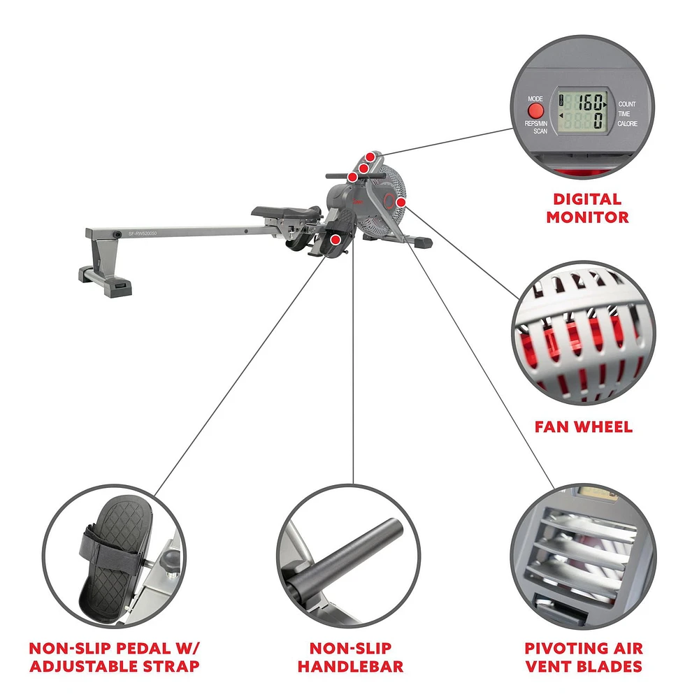 Sunny Health & Fitness Air Fan Rowing Machine Ergometer SF-RW520050