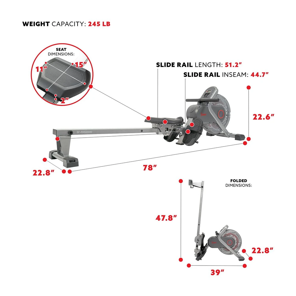 Sunny Health & Fitness Air Fan Rowing Machine Ergometer SF-RW520050