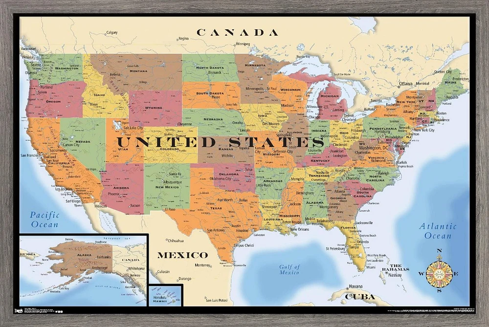 Map - USA Wall Poster, 22.375" x 34" Framed