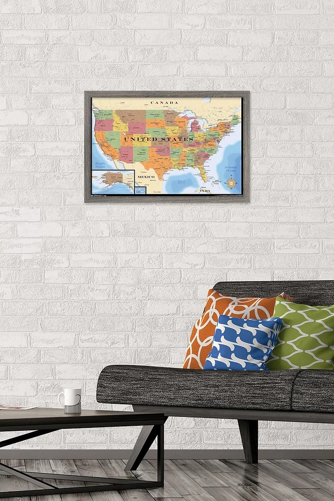 Map - USA Wall Poster, 22.375" x 34" Framed