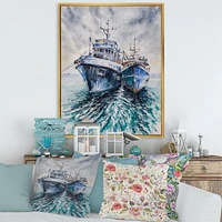 Designart Two Fishing Boats Before A Storm Anchored FLOAT FRAME WALL ART