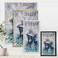 Designart Two Fishing Boats Before A Storm Anchored FLOAT FRAME WALL ART