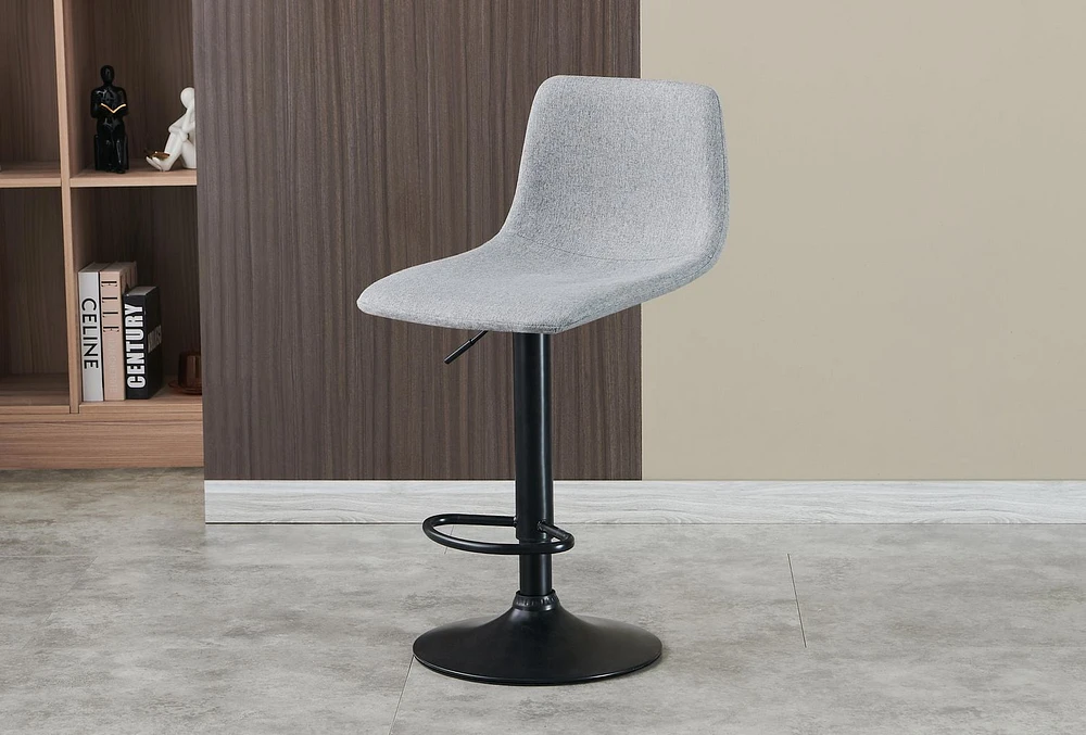 Safdie & Co. Modern Bar Stool, Light Gray Fabric & Black Metal Pedestal Base