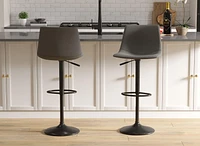 Safdie & Co. Modern Bar Stool, Light Gray Fabric & Black Metal Pedestal Base