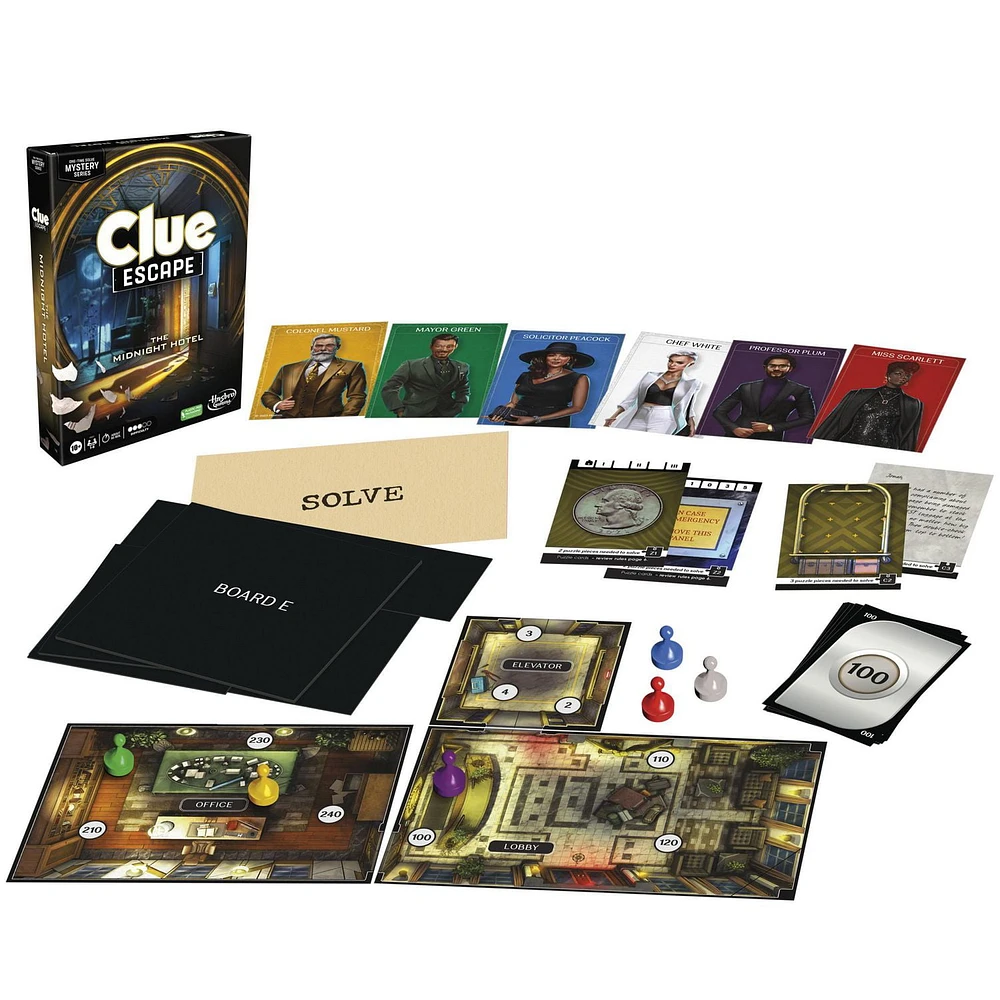 Clue Escape: The Midnight Hotel Board Game, Clue Escape Room Game, 1-Time Solve Mystery Games, Family Games for Ages 10+, 1-6 Players, 90 Mins. Avg.