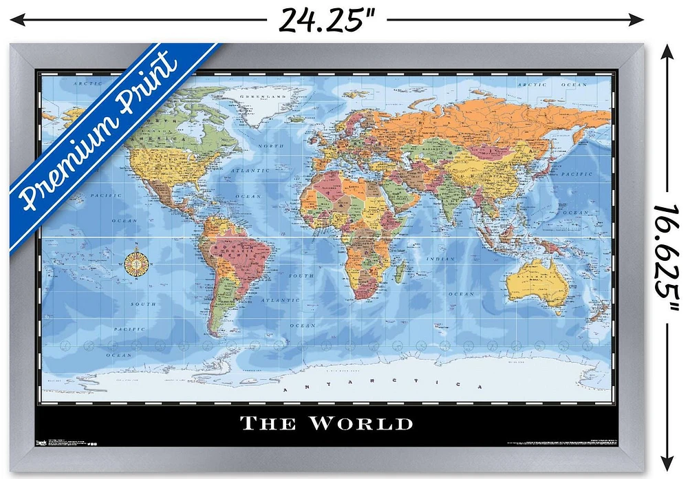 Map - World Wall Poster, 22.375" x 34"