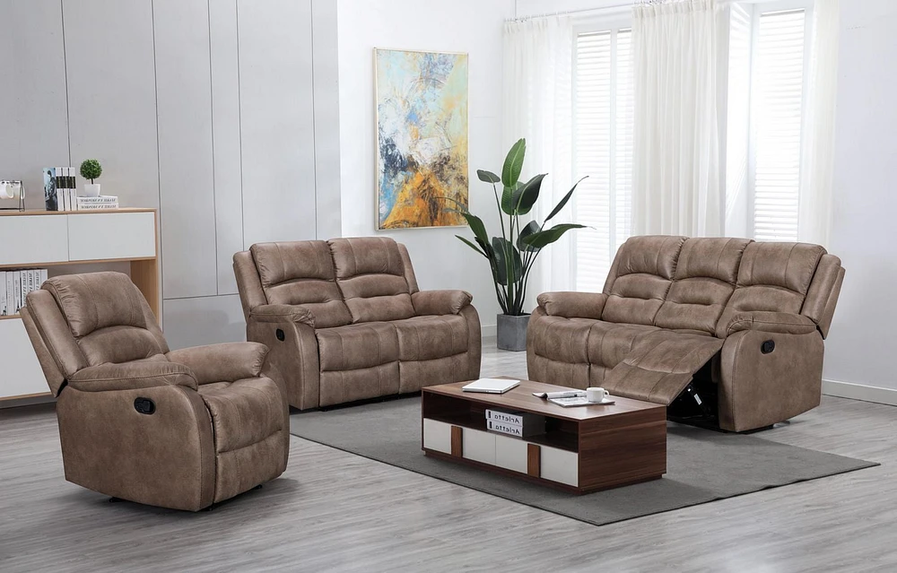 K-Living Larissa Recliner Sofa in Caramel Brown Palomino Fabric