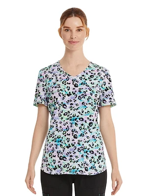 Scrubstar Women's Painterly Cheetah V-Neck Print Scrub Top ​