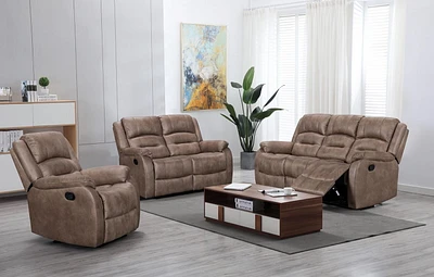 K-Living Larissa Recliner 3PCS Sofa Set in Caramel Brown Palomino Fabric