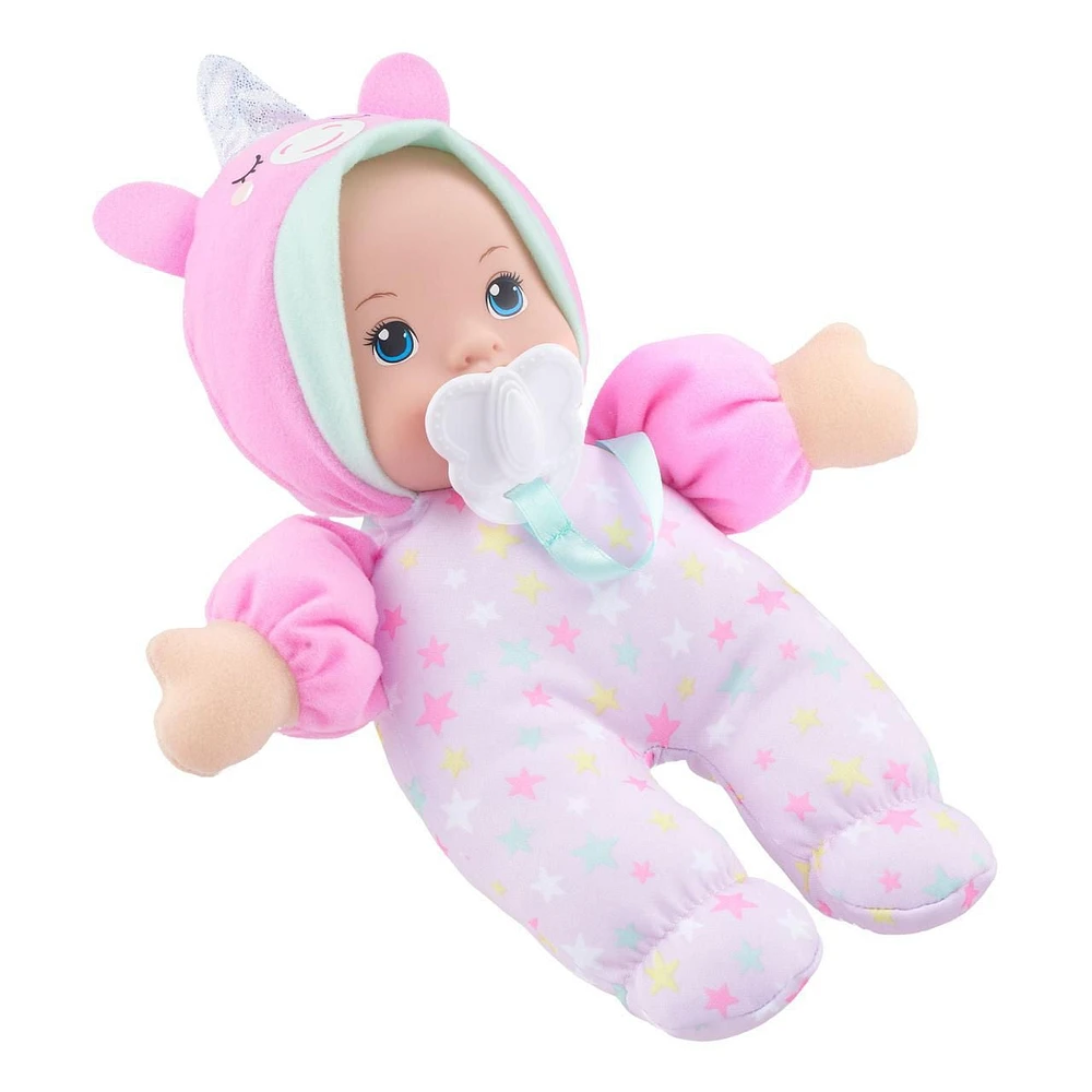 My Sweet Baby 10-Inch Soft Baby Doll with Pacifier and Unicorn Outfit, Light Skin Tone, Recommended for children ages 2 and up.