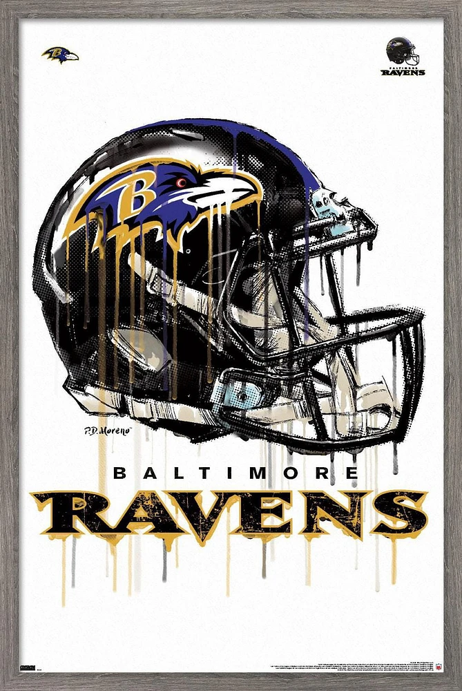 NFL Baltimore Ravens - Drip Helmet 20 Wall Poster with Magnetic Frame