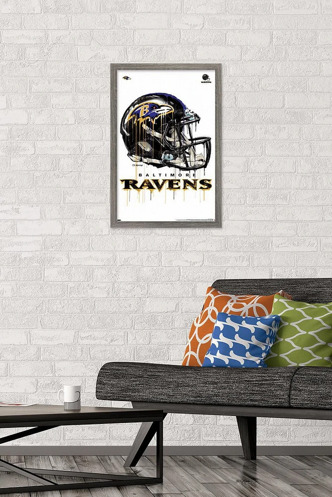 NFL Baltimore Ravens - Drip Helmet 20 Wall Poster with Magnetic Frame