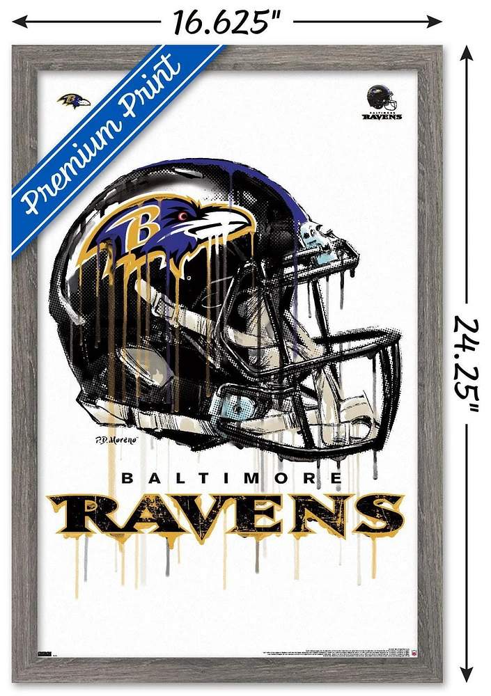 NFL Baltimore Ravens - Drip Helmet 20 Wall Poster with Magnetic Frame