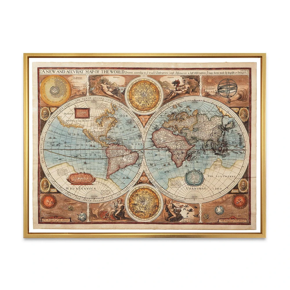 Designart Ancient Map of The World VIII FLOAT FRAME WALL ART