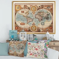 Designart Ancient Map of The World VIII FLOAT FRAME WALL ART