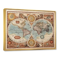 Designart Ancient Map of The World VIII FLOAT FRAME WALL ART