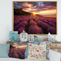 Designart Sunrise & Dramatic Clouds Over Lavender Field IV FLOAT FRAME WALL ART