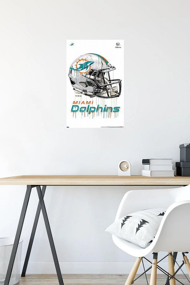 NFL Miami Dolphins - Drip Helmet 20 Wall Poster with Magnetic Frame, 22.375" x 34"