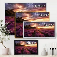 Designart Sunrise & Dramatic Clouds Over Lavender Field IV FLOAT FRAME WALL ART