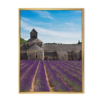 Designart Lavender Field With Abbey In France FLOAT FRAME WALL ART