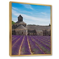 Designart Lavender Field With Abbey In France FLOAT FRAME WALL ART