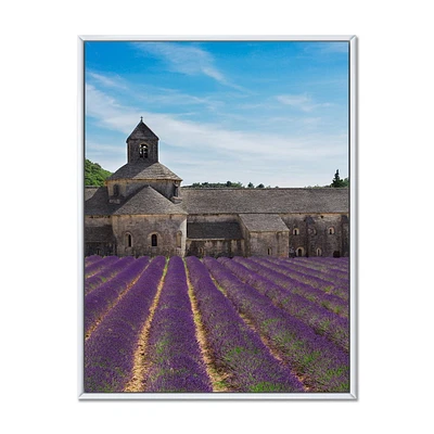 Designart Lavender Field With Abbey In France FLOAT FRAME WALL ART