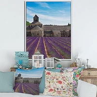 Designart Lavender Field With Abbey In France FLOAT FRAME WALL ART