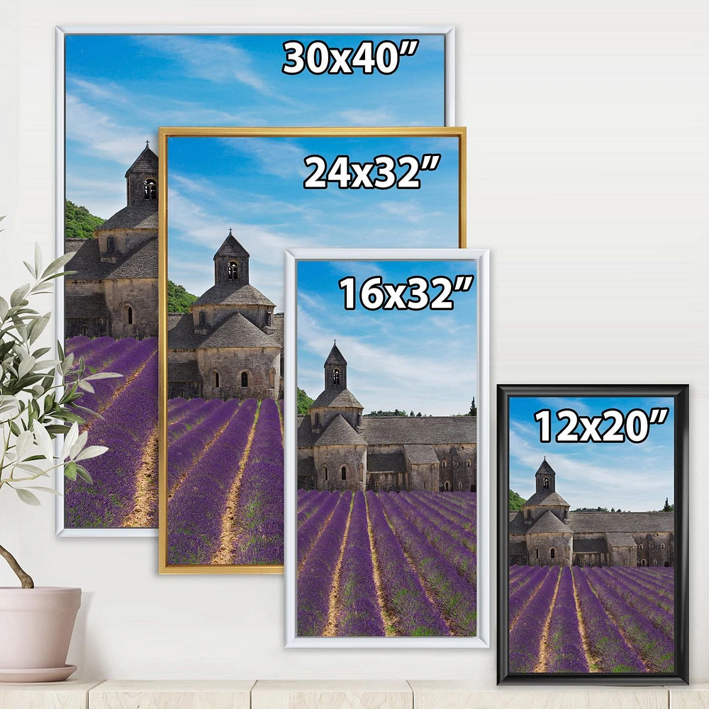 Designart Lavender Field With Abbey In France FLOAT FRAME WALL ART