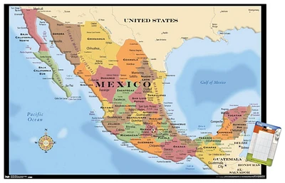 Map - Mexico Wall Poster, 22.375" x 34" Framed