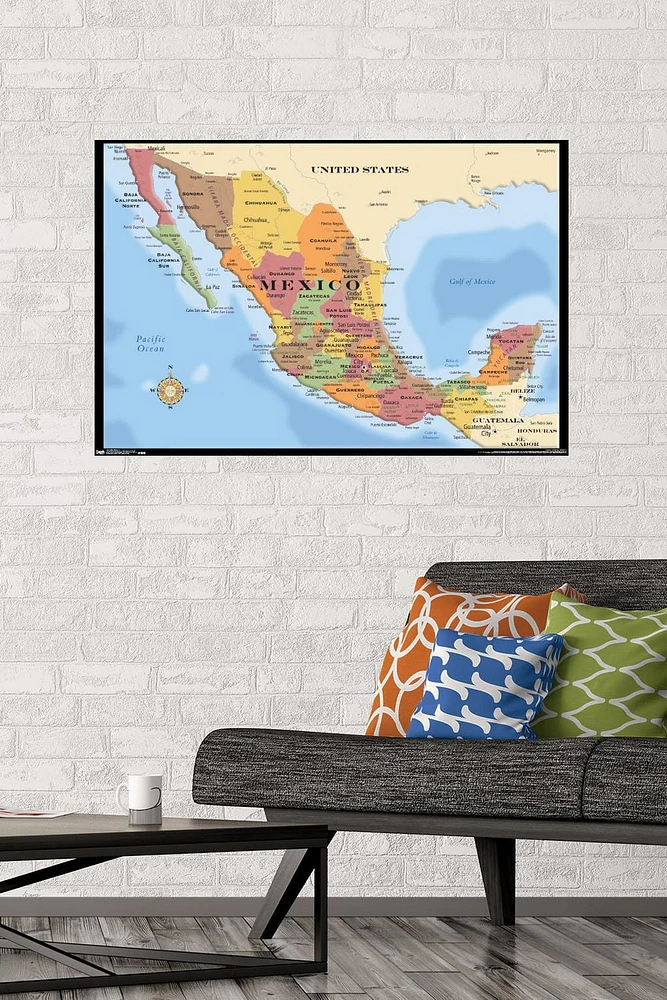 Map - Mexico Wall Poster, 22.375" x 34" Framed