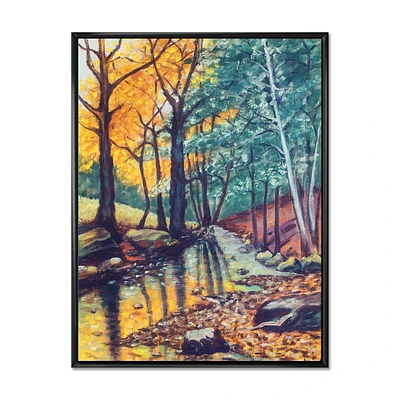 Designart Landscape With River In Autumn Forest Sunset FLOAT FRAME WALL ART