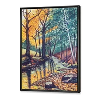 Designart Landscape With River In Autumn Forest Sunset FLOAT FRAME WALL ART