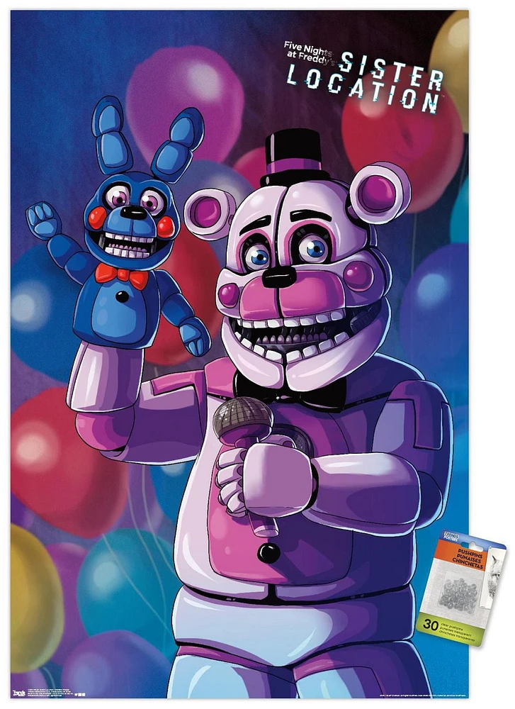 Five Nights at Freddy's: Sister Location - Funtime Freddy Wall Poster, 22.375" x 34" Framed