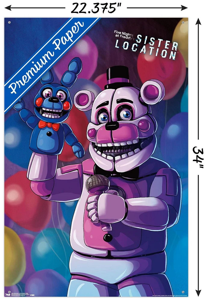 Five Nights at Freddy's: Sister Location - Funtime Freddy Wall Poster, 22.375" x 34" Framed