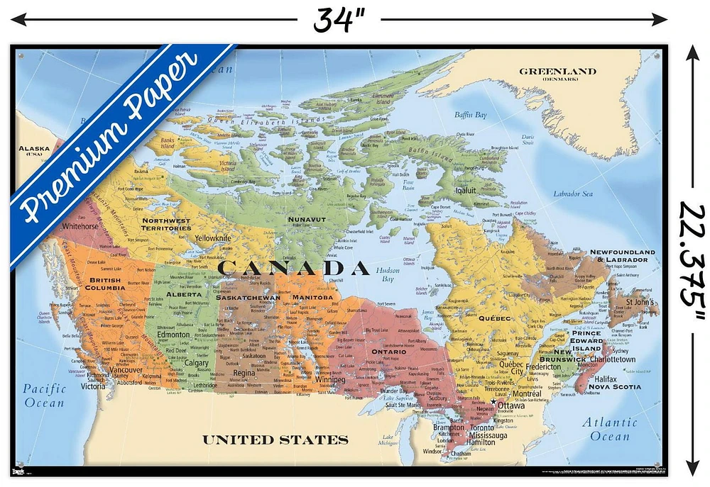 Map - Canada Wall Poster, 22.375" x 34" Framed