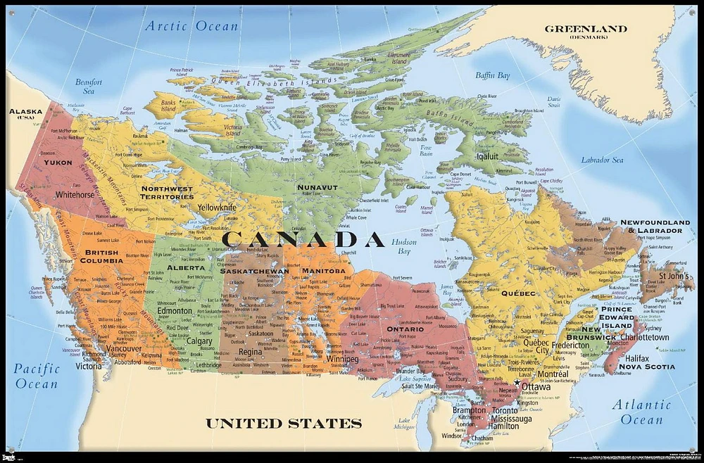 Map - Canada Wall Poster, 22.375" x 34" Framed