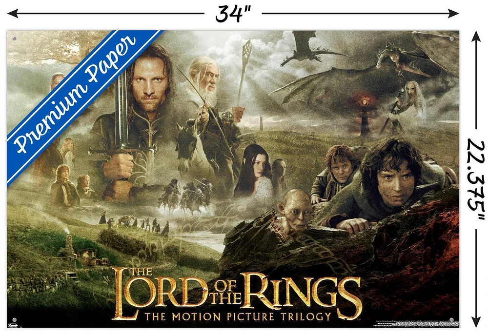 The Lord of the Rings: The Motion Picture Trilogy Wall Poster with Pushpins, 22.375" x 34"