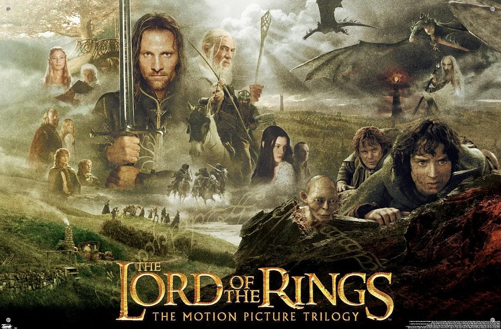 The Lord of the Rings: The Motion Picture Trilogy Wall Poster with Pushpins, 22.375" x 34"