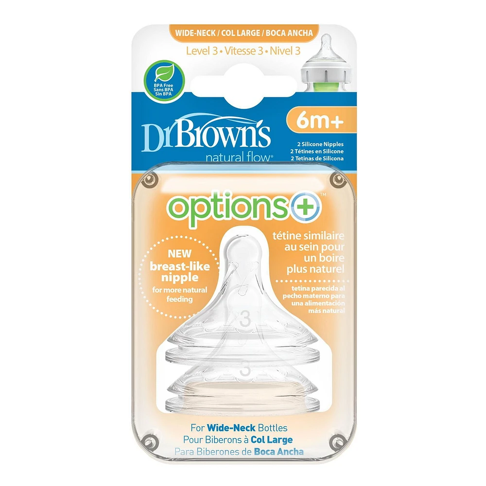 Dr. Brown's Natural Flow® Options+™ Wide-Neck Bottle Nipple 2 pack Level 3, 2 Pack