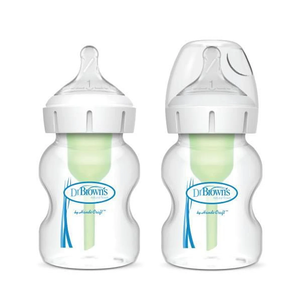 Dr. Brown’s Natural Flow Anti-Colic Options+ Wide-Neck Baby Bottle, 5 oz/150 mL, Level 1 Nipple, 2-Pack, 0m+, 2 Pack