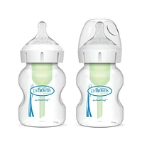 Dr. Brown’s Natural Flow Anti-Colic Options+ Wide-Neck Baby Bottle, 5 oz/150 mL, Level 1 Nipple, 2-Pack, 0m+, 2 Pack