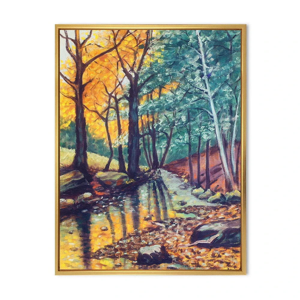 Designart Landscape With River In Autumn Forest Sunset FLOAT FRAME WALL ART