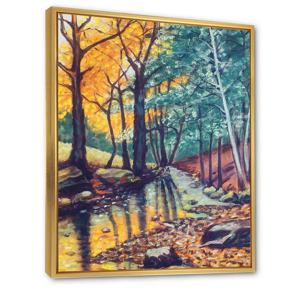 Designart Landscape With River In Autumn Forest Sunset FLOAT FRAME WALL ART