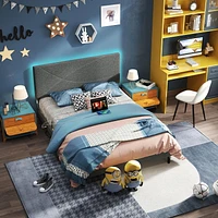 Homy Casa Set of 1 Kids' Bed with Upholstered Headboard and Wooden Slat Support for Bedroom