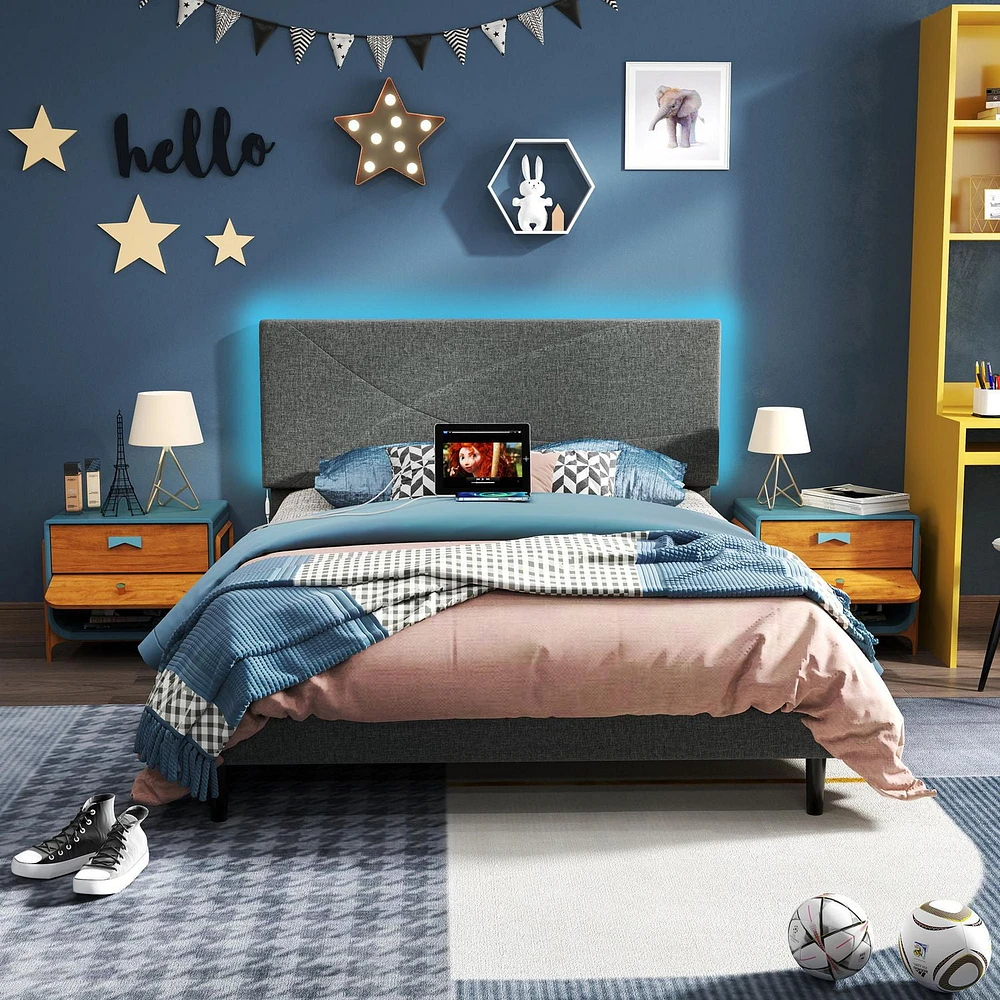 Homy Casa Set of 1 Kids' Bed with Upholstered Headboard and Wooden Slat Support for Bedroom